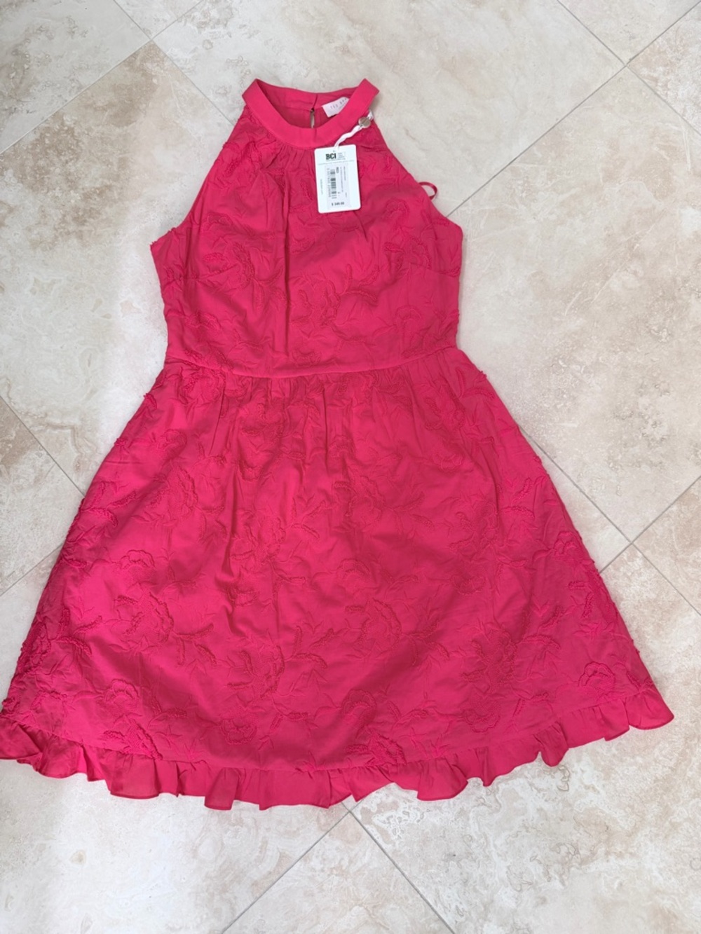 Ted Baker Fuchsia Halter Dress with Floral Appliqué